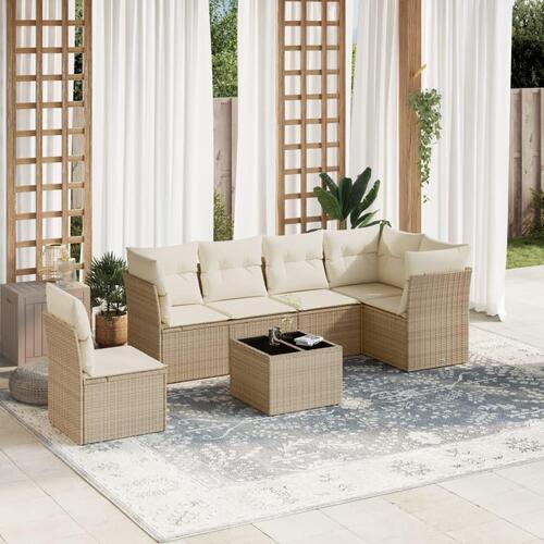 Sofasæt til haven 7 dele med hynder polyrattan beige