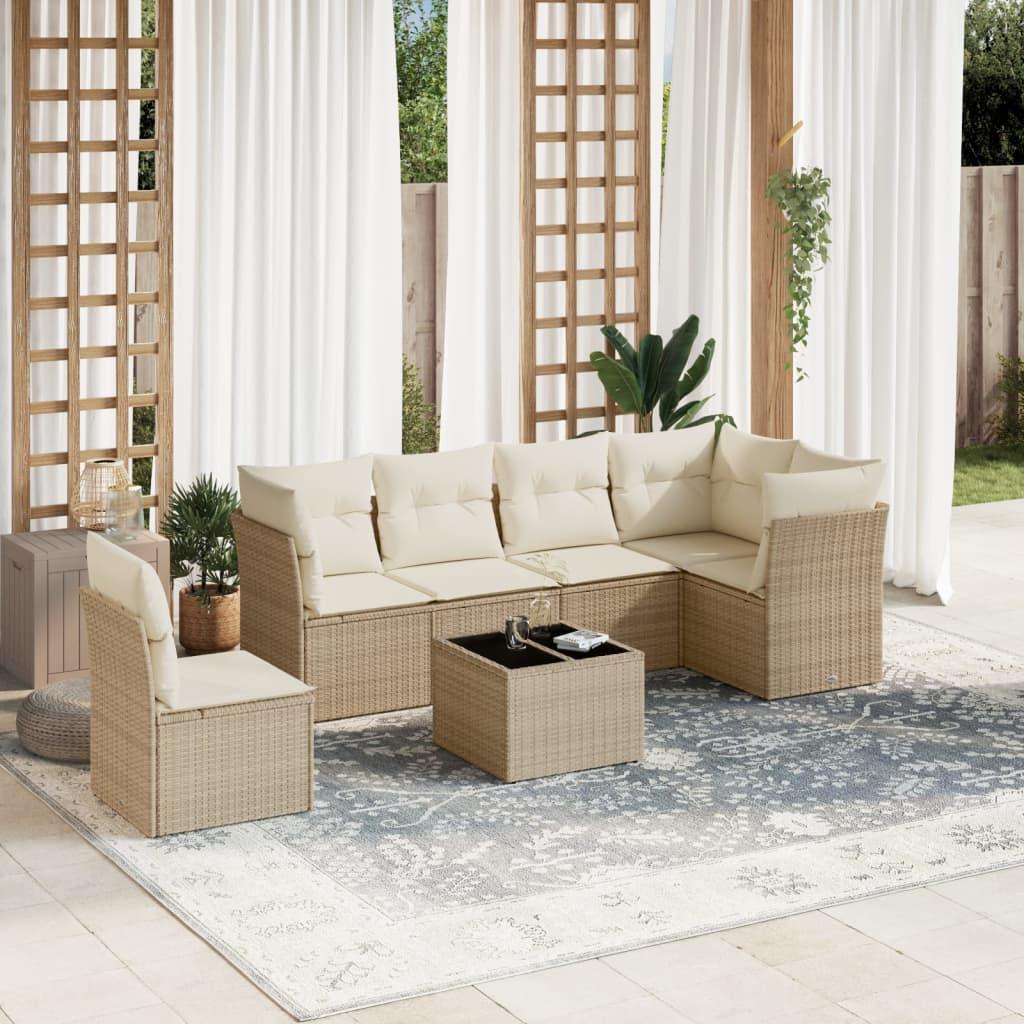 Sofasæt til haven 7 dele med hynder polyrattan beige