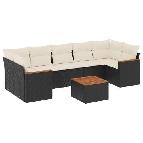 Sofasæt til haven 8 dele med hynder polyrattan sort