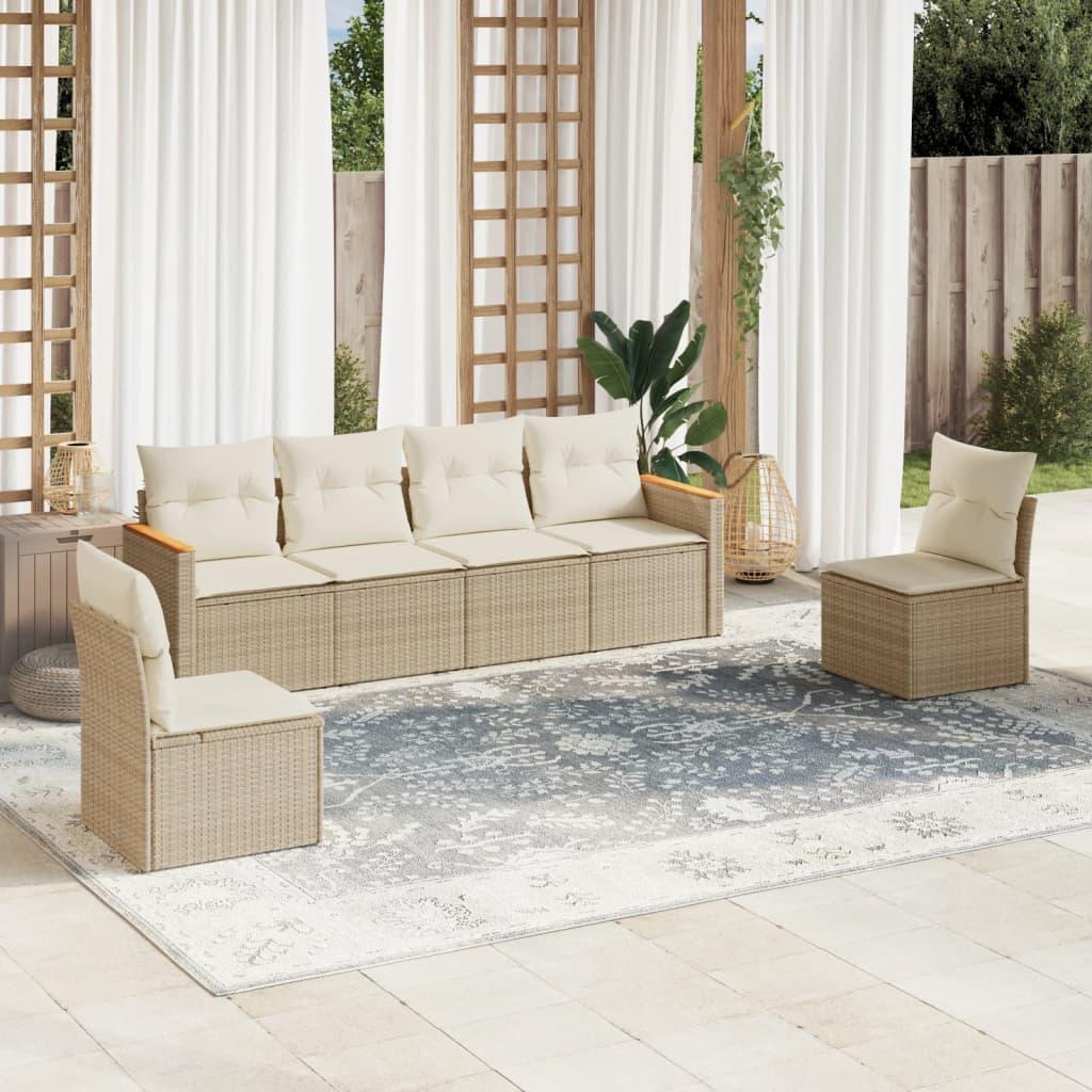 Sofasæt til haven 6 dele med hynder polyrattan beige