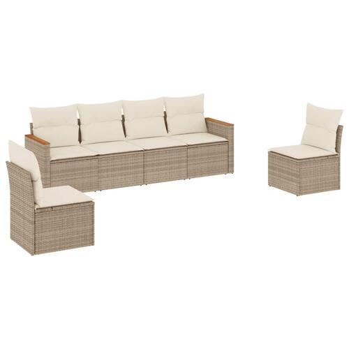 Sofasæt til haven 6 dele med hynder polyrattan beige