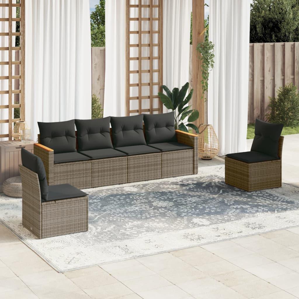 Sofasæt til haven 6 dele med hynder polyrattan grå