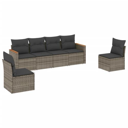Sofasæt til haven 6 dele med hynder polyrattan grå