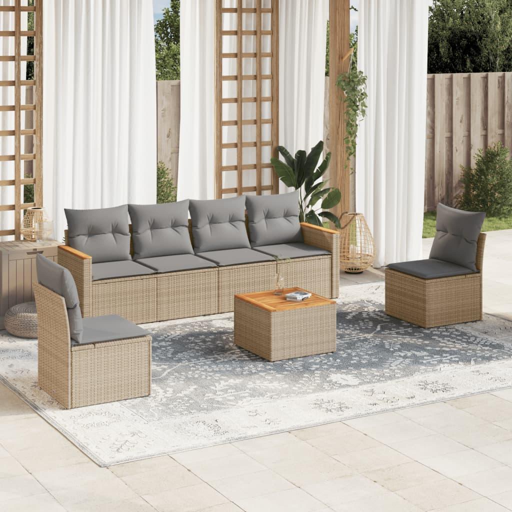 Sofasæt til haven 7 dele med hynder polyrattan beige