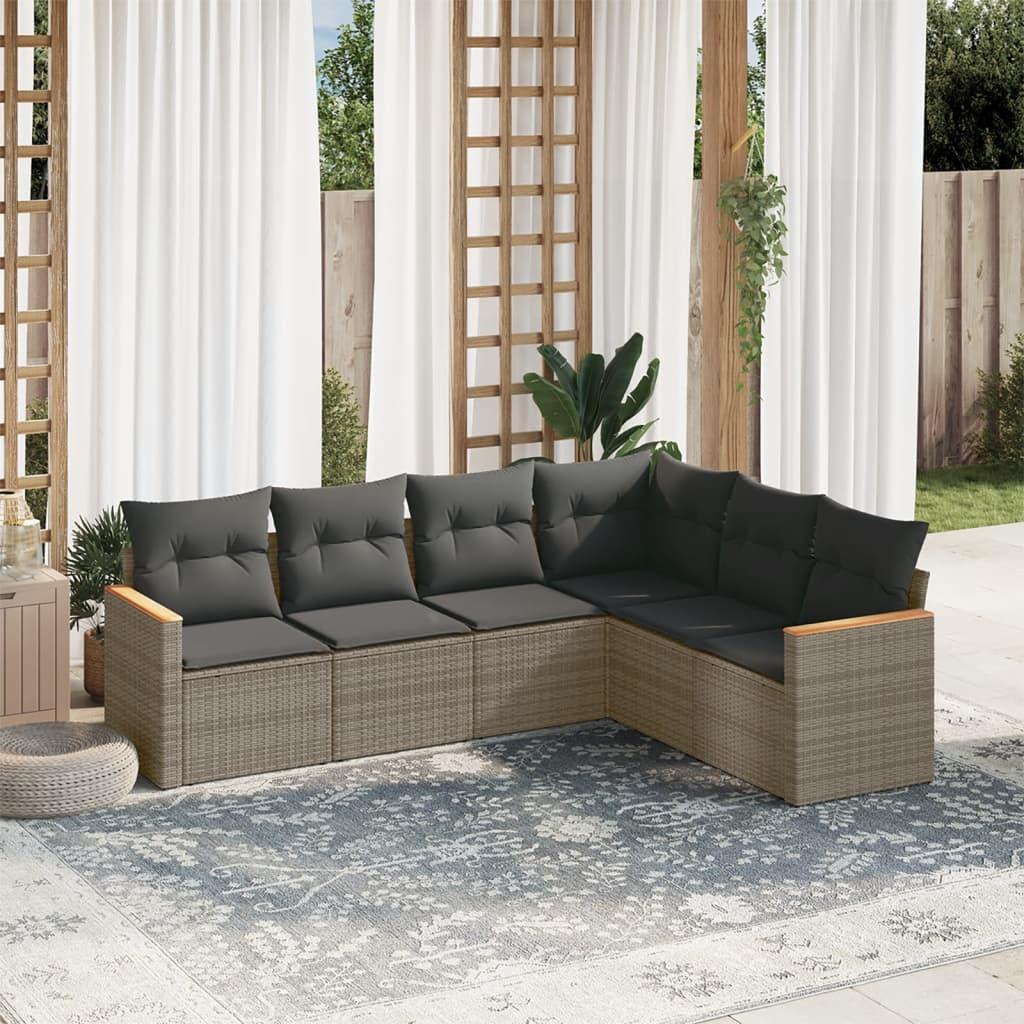 Sofasæt til haven i polyrattan - 6 dele med hynder, grå