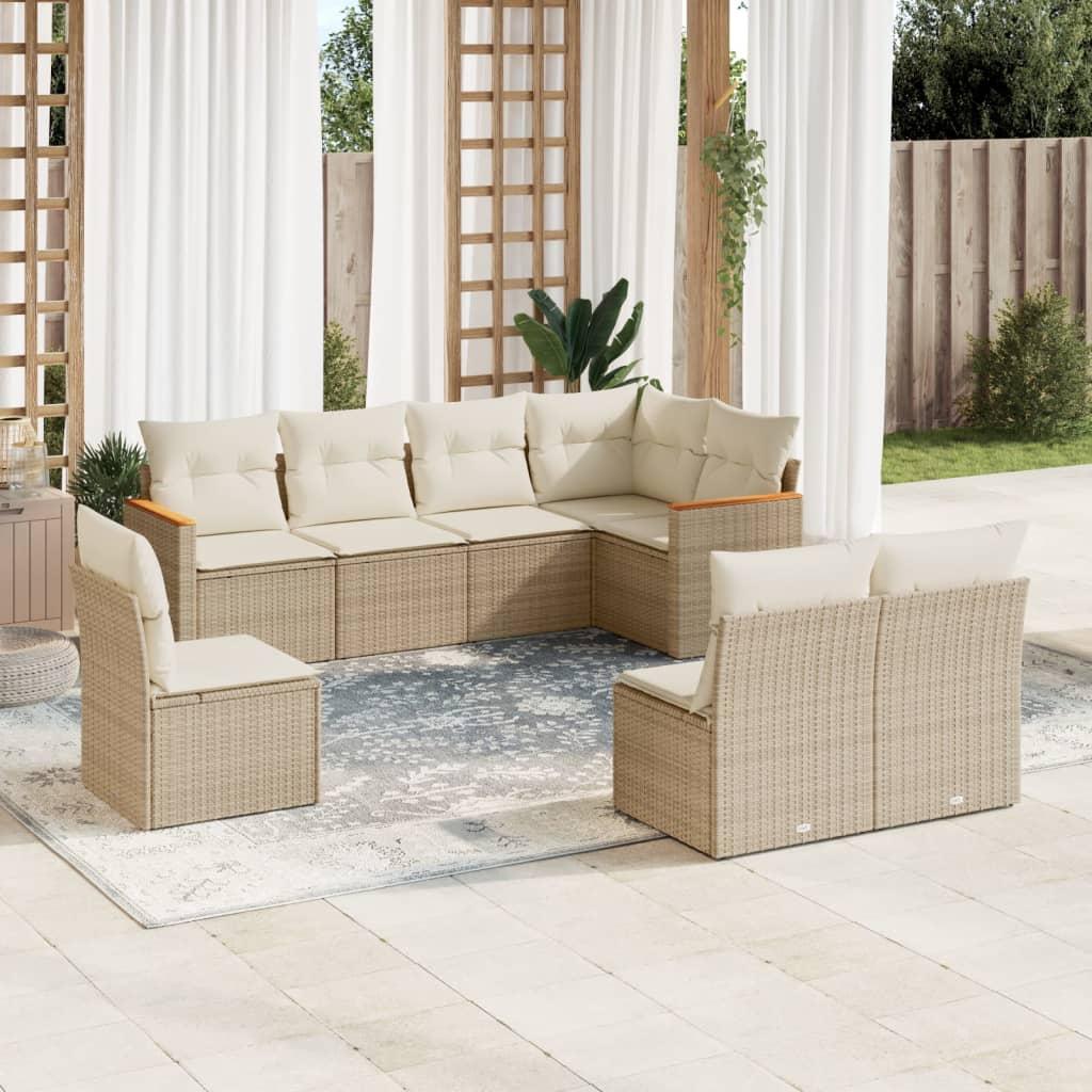 Sofasæt til haven 8 dele med hynder polyrattan beige