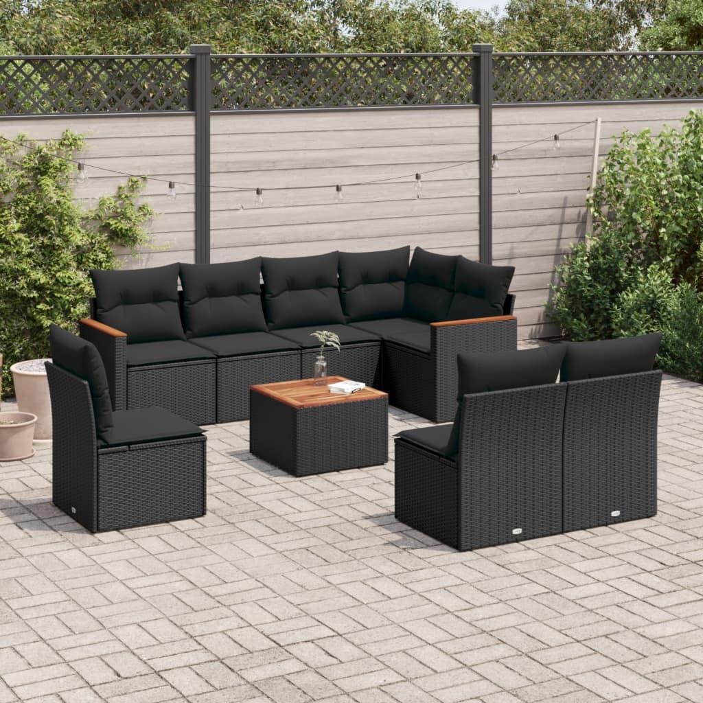 Sofasæt til haven 9 dele med hynder polyrattan sort