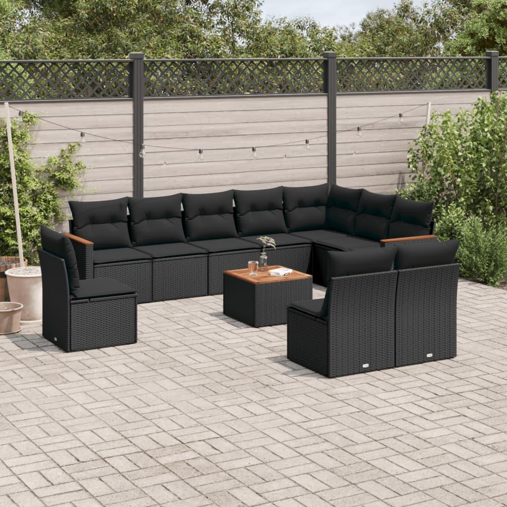 Sofasæt til haven 11 dele med hynder polyrattan sort