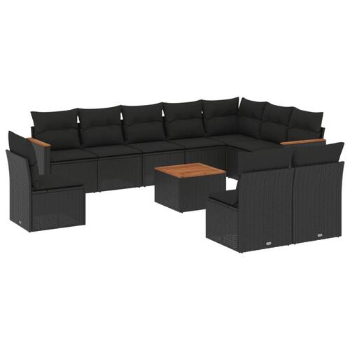 Sofasæt til haven 11 dele med hynder polyrattan sort