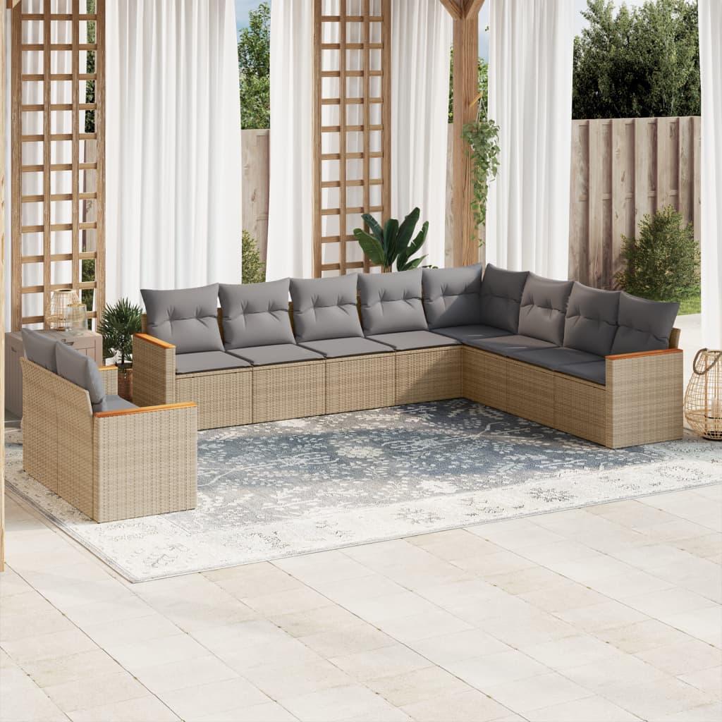 Sofasæt til haven 10 dele med hynder polyrattan beige