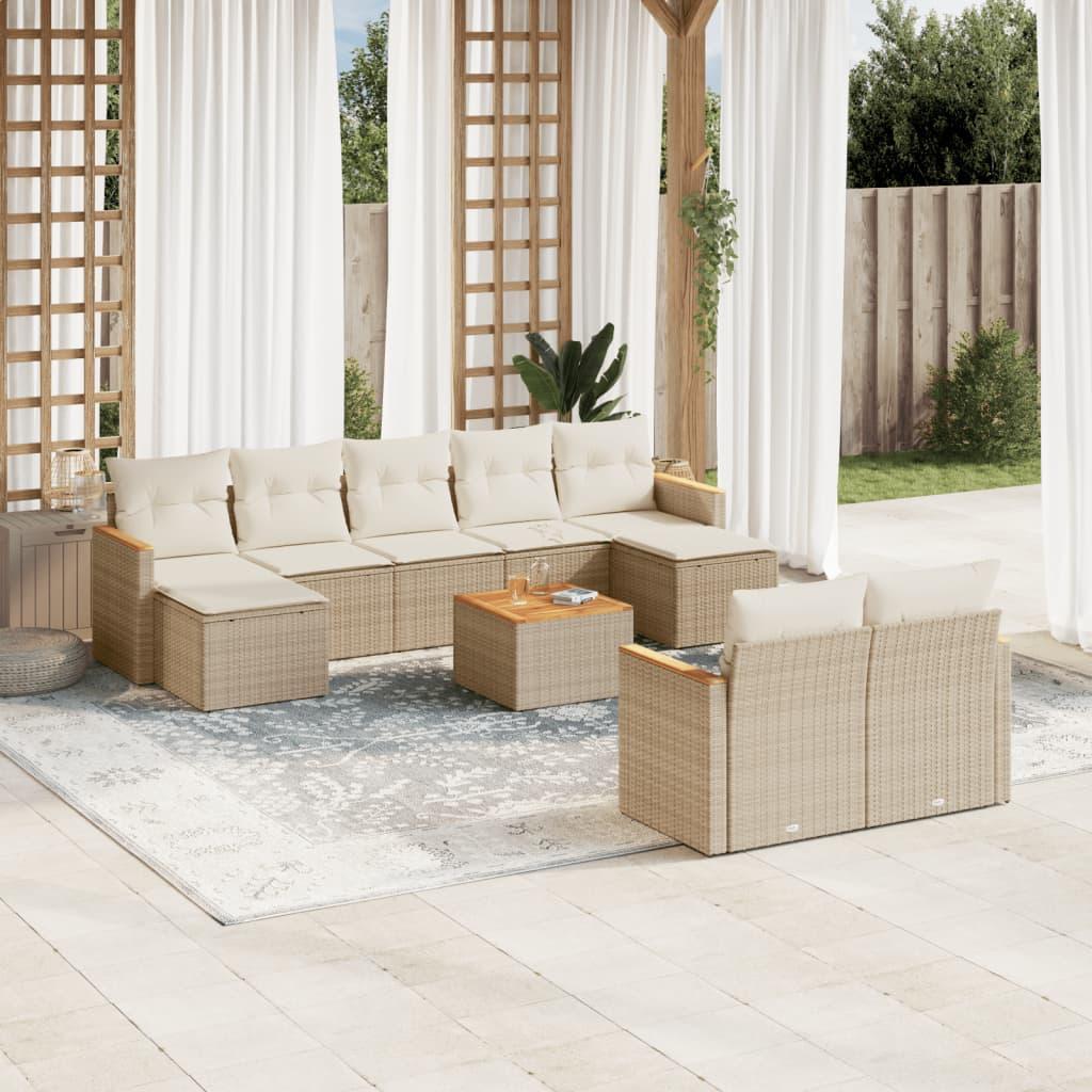 Sofasæt til haven 10 dele med hynder polyrattan beige