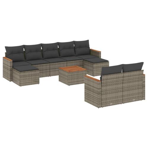 Sofasæt til haven 10 dele med hynder polyrattan grå