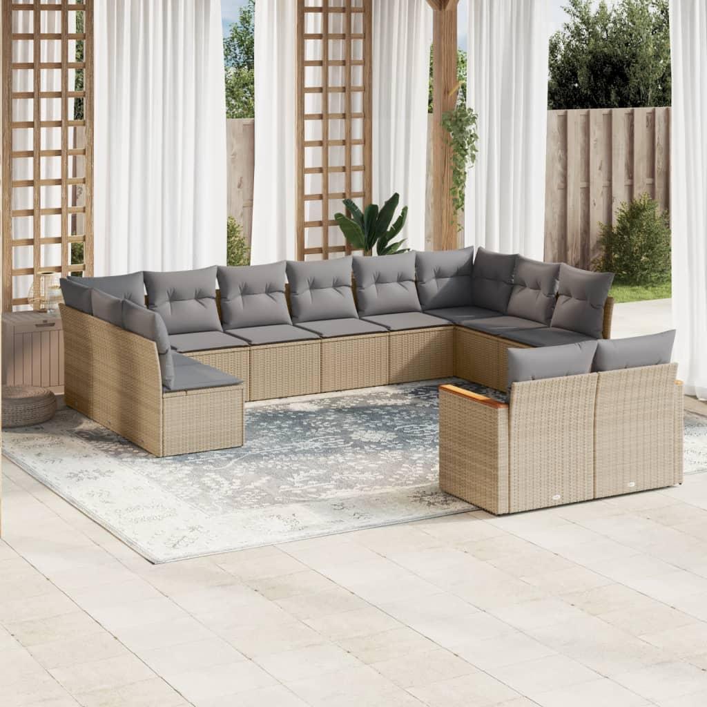 Sofasæt til haven 12 dele med hynder polyrattan beige