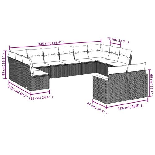 Sofasæt til haven 12 dele med hynder polyrattan beige