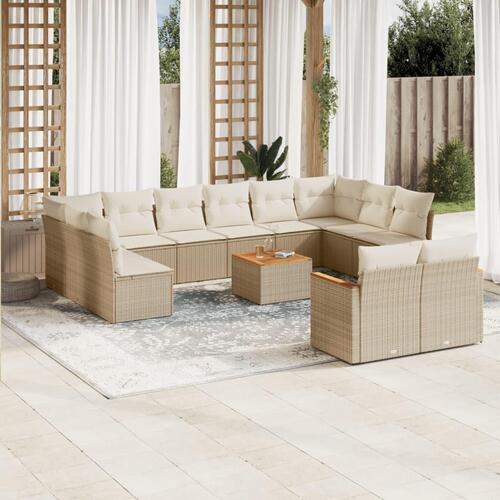 Sofasæt til haven 13 dele med hynder polyrattan beige