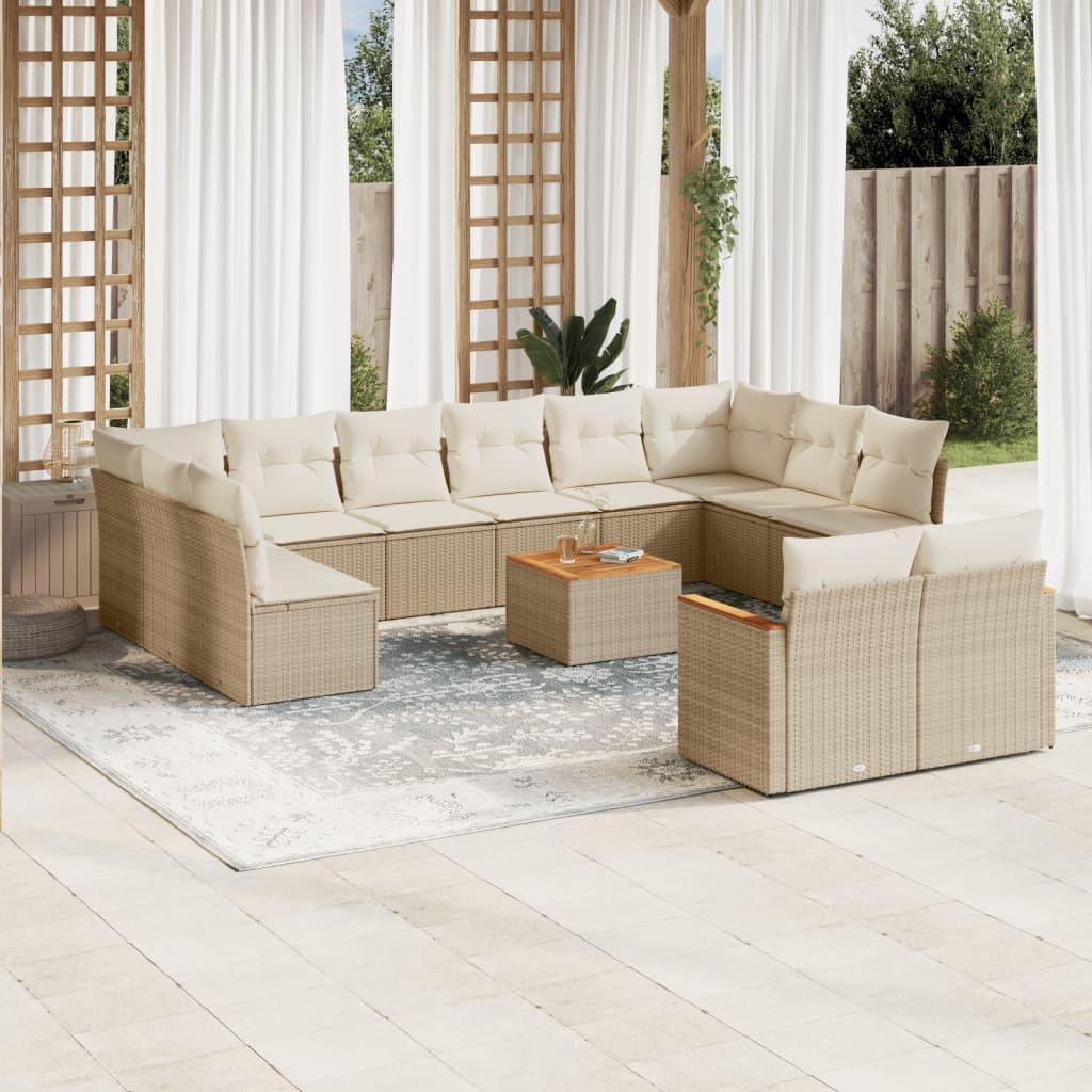 Sofasæt til haven 13 dele med hynder polyrattan beige