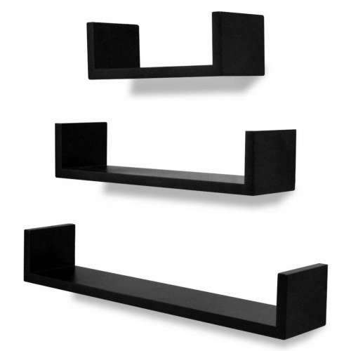 Væghylder 3 stk. i U-facon - sort MDF
