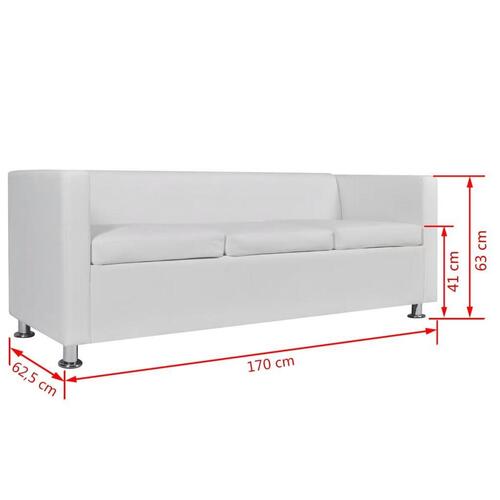 Sofa 3-pers. kunstlæder hvid