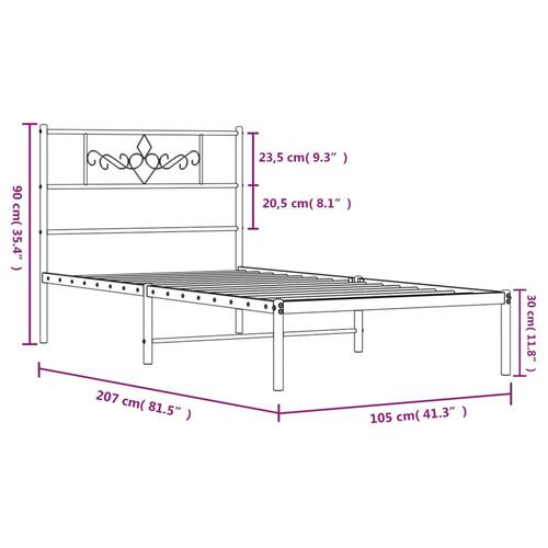 Sengeramme med sengegavl 100x200 cm metal sort