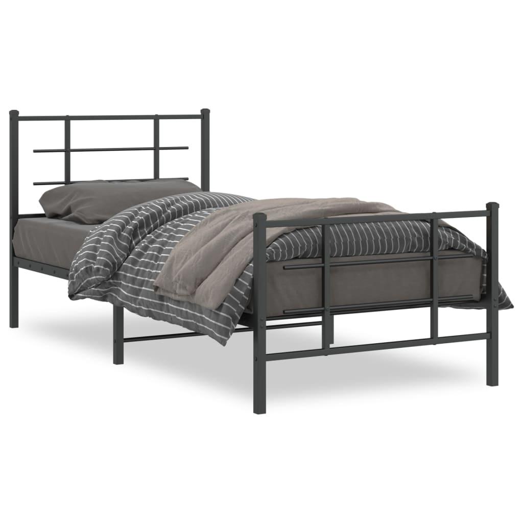 Sengeramme med sengegavl og fodgærde 90x200 cm metal sort