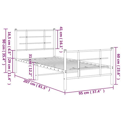 Sengeramme med sengegavl og fodgærde 90x200 cm metal sort