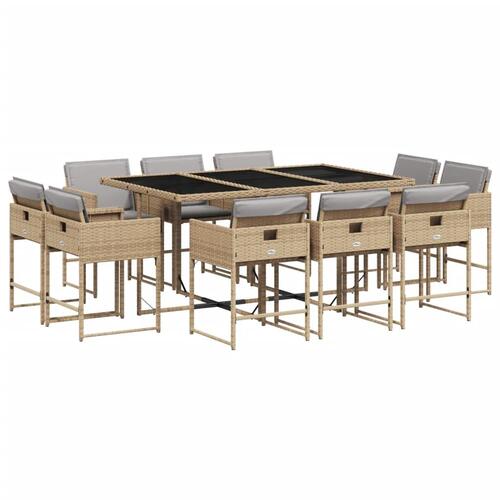 Spisebordssæt til haven 11 dele med hynder polyrattan beige