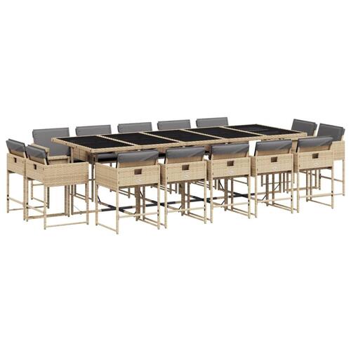 Spisebordssæt til haven 15 dele med hynder polyrattan beige