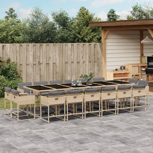 Spisebordssæt til haven 17 dele med hynder polyrattan beige
