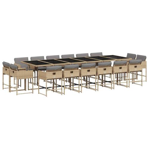 Spisebordssæt til haven 17 dele med hynder polyrattan beige