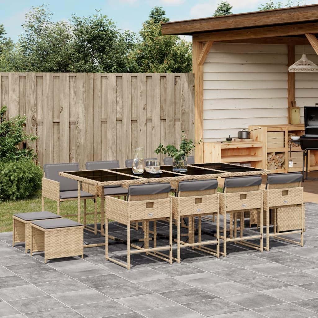 Spisebordssæt til haven 13 dele med hynder polyrattan beige