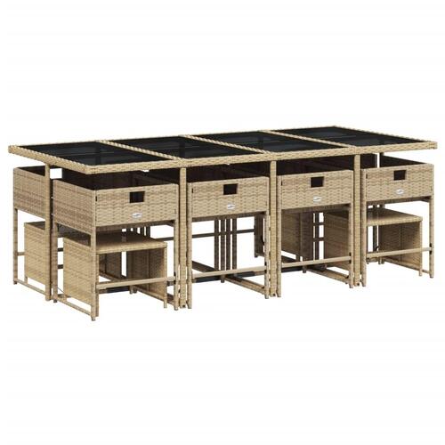 Spisebordssæt til haven 13 dele med hynder polyrattan beige