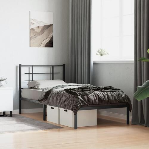 Sengeramme med sengegavl 90x200 cm metal sort