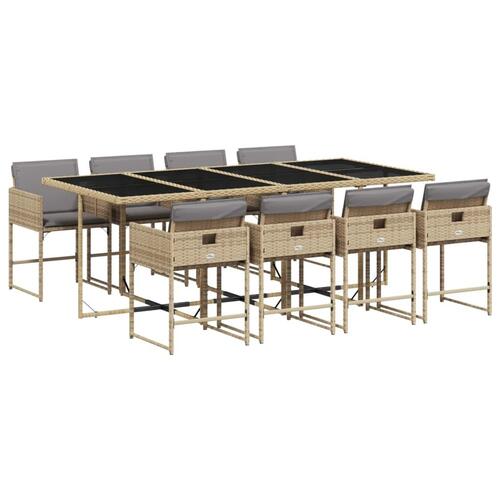 Spisebordssæt til haven 9 dele med hynder polyrattan beige