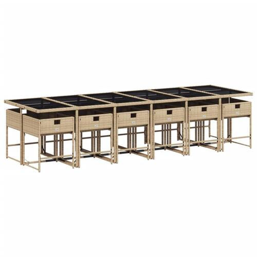 Spisebordssæt til haven 13 dele med hynder polyrattan beige