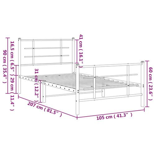 Sengeramme med sengegavl og fodgærde 100x200 cm metal sort