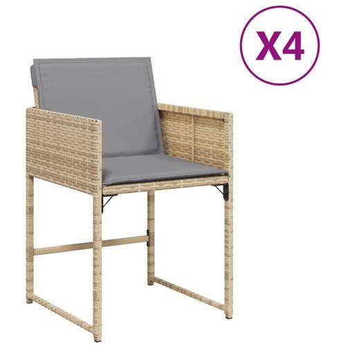 Havestole 4 stk. med hynder polyrattan blandet beige