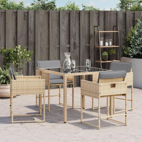 Havestole 4 stk. med hynder polyrattan blandet beige