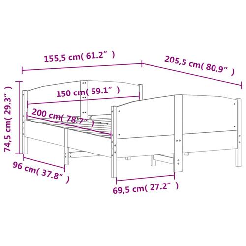 Sengeramme uden madras 150x200 cm massivt fyrretræ gyldenbrun