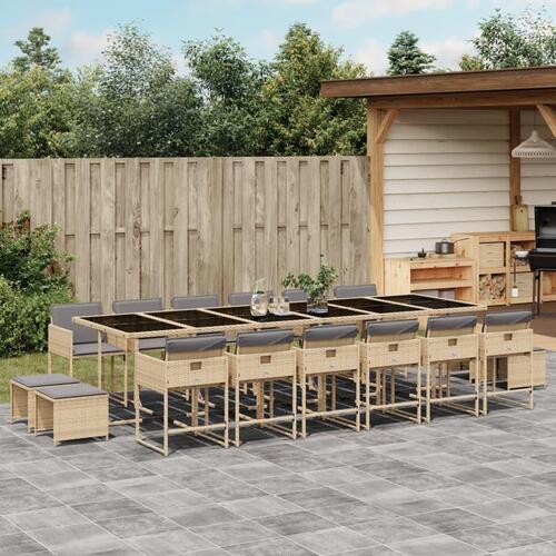 Spisebordssæt til haven 17 dele med hynder polyrattan beige