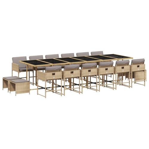 Spisebordssæt til haven 17 dele med hynder polyrattan beige