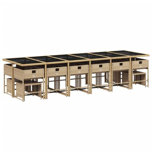 Spisebordssæt til haven 17 dele med hynder polyrattan beige