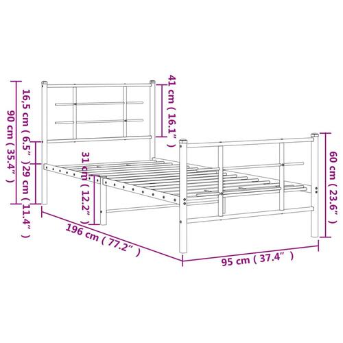 Sengeramme med sengegavl og fodgærde 90x190 cm metal sort