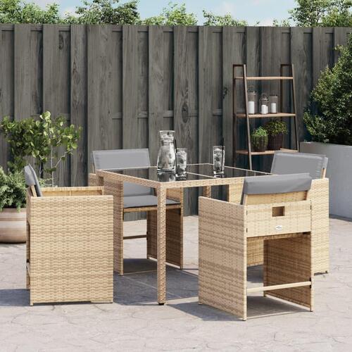 Havestole 4 stk. med hynder polyrattan blandet beige