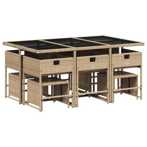 Spisebordssæt til haven 11 dele med hynder polyrattan beige