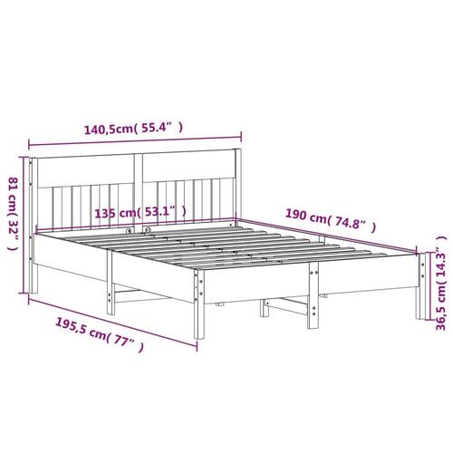 Sengeramme uden madras 135x190 cm massivt fyrretræ brun