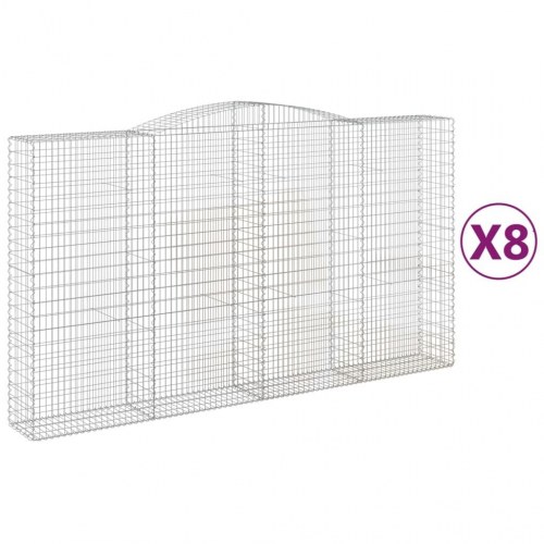 Buede gabionkurve - 8 stk. 400 × 50 × 220/240 cm i galvaniseret jern