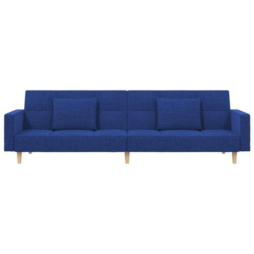 2-personers sovesofa med 2 puder stof blå