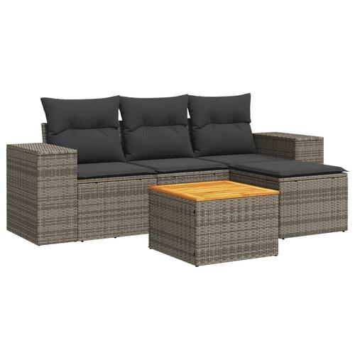 Sofasæt 5 dele med hynder polyrattan grå