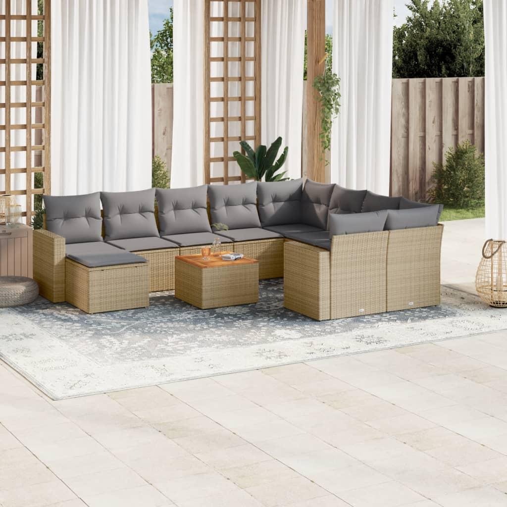 Sofasæt til haven 11 dele med hynder polyrattan beige billede