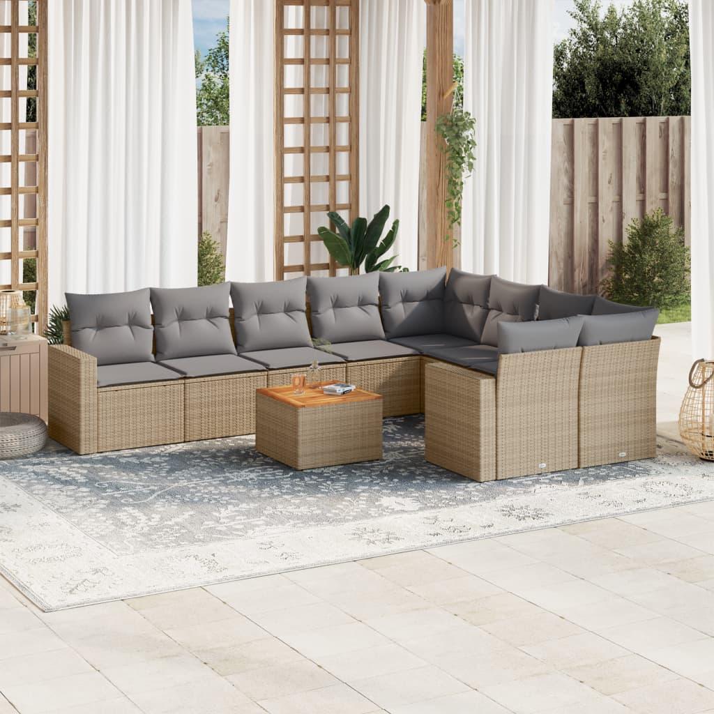 Sofasæt til haven 10 dele med hynder polyrattan beige billede
